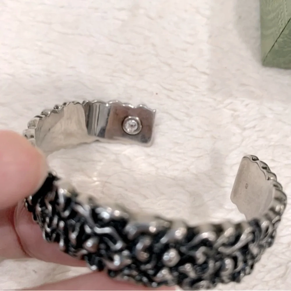 NIB Authentic Gucci Sterling Silver Crystal Garden Interlocking G Cuff Bracelet - Picture 6 of 7